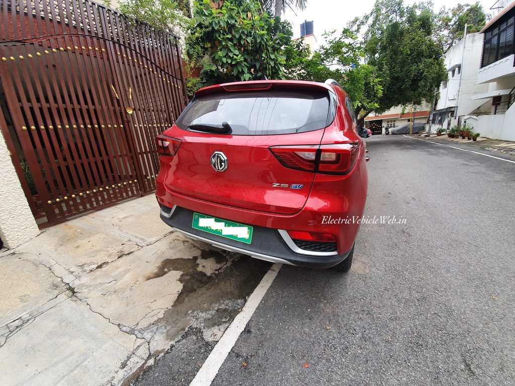 MG eZS electric SUV rear three quarter spotted in Bengaluru