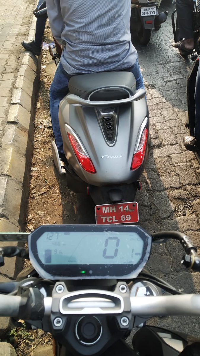 Bajaj Chetak electric spotted by Revolt electric motorcycle rider