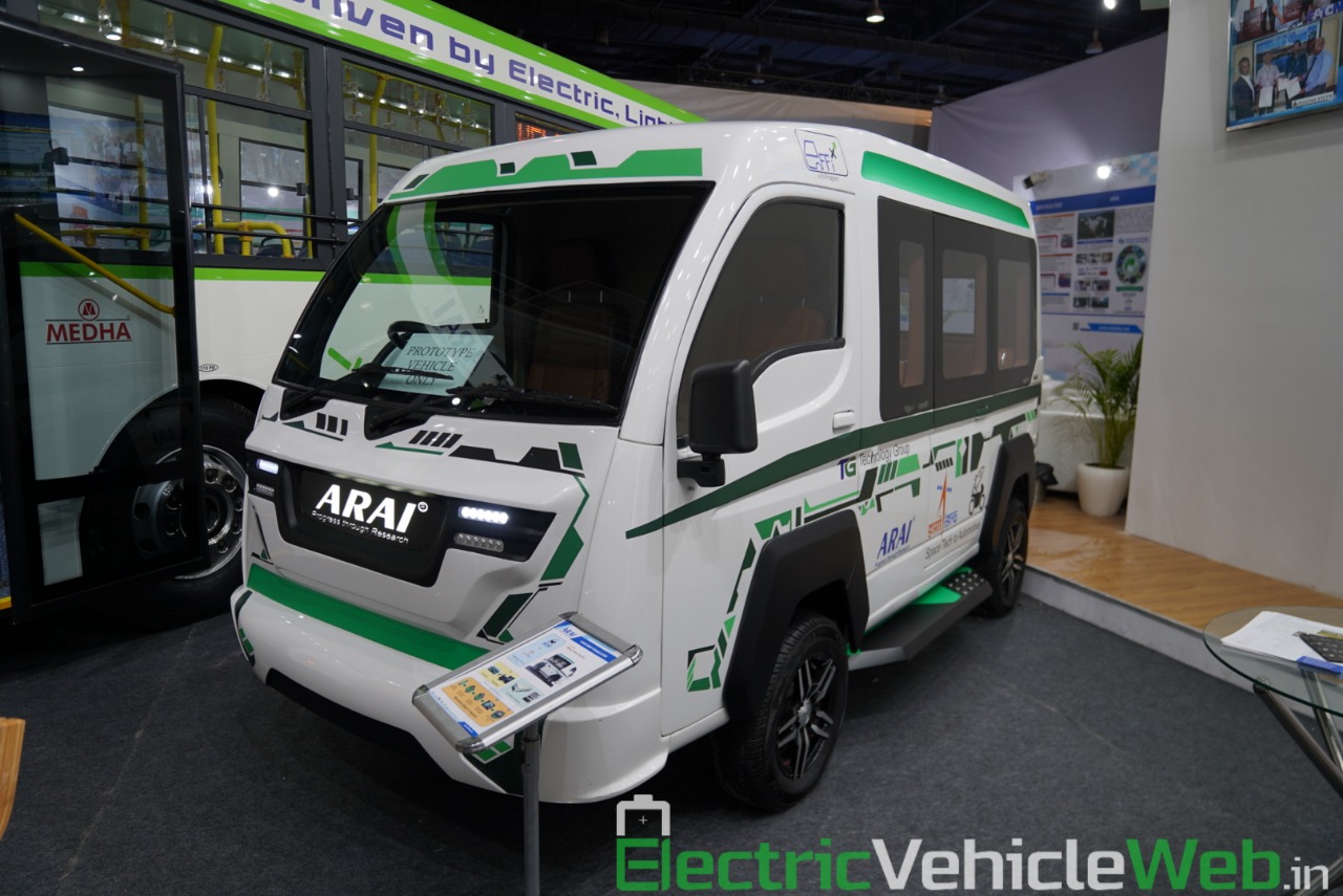 ARAI Prototype Electric Vehicle front three quarter view - Auto Expo 2020