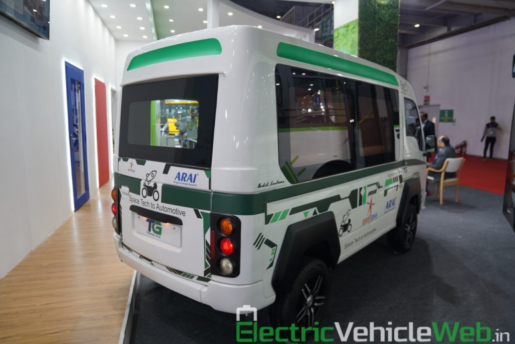 ARAI Prototype Electric Vehicle rear three quarter view - Auto Expo 2020