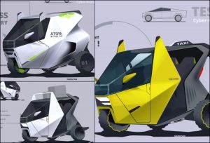 Tesla Cybertruck inspired three wheeler collage