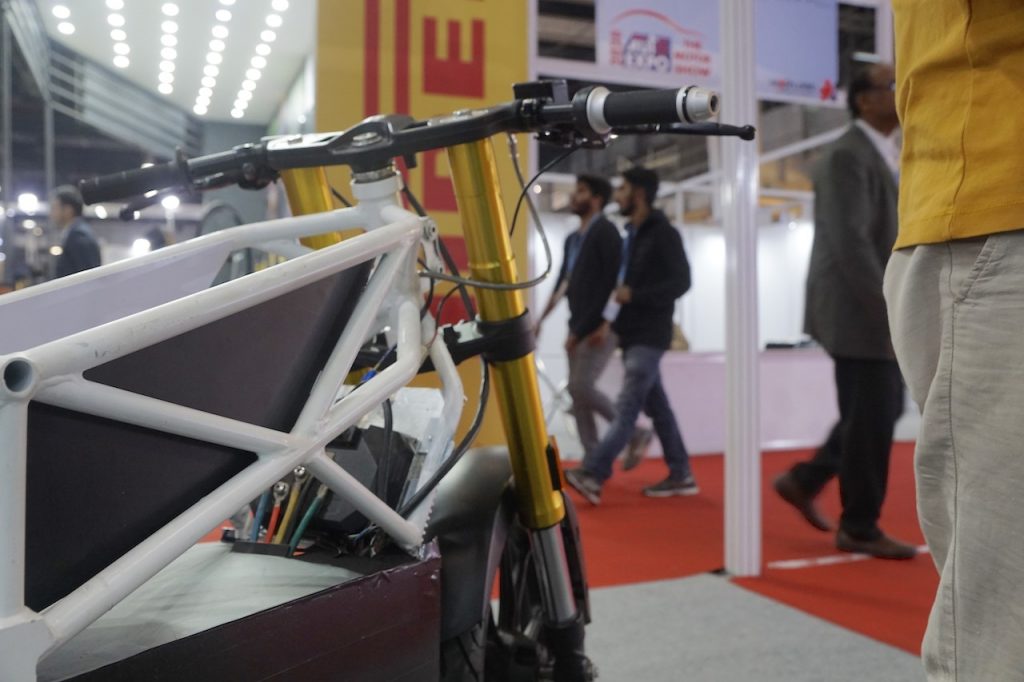 Emotion Surge electric bike fork at Auto Expo