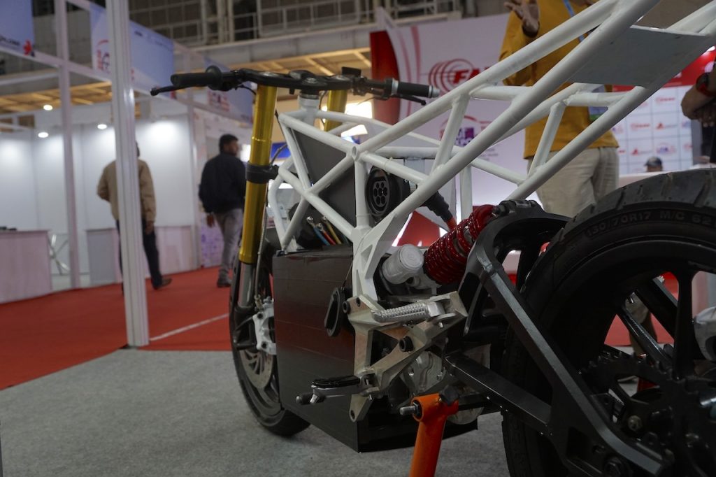Emotion Surge electric bike frame components at Auto Expo