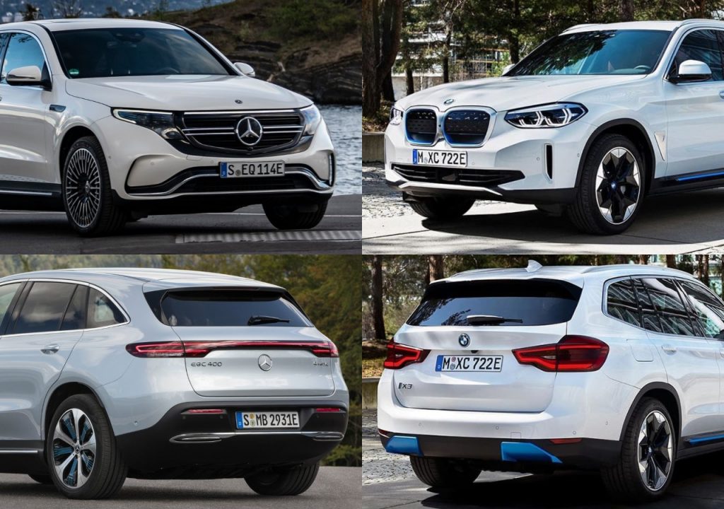BMW iX3 vs Mercedes-Benz EQC collage