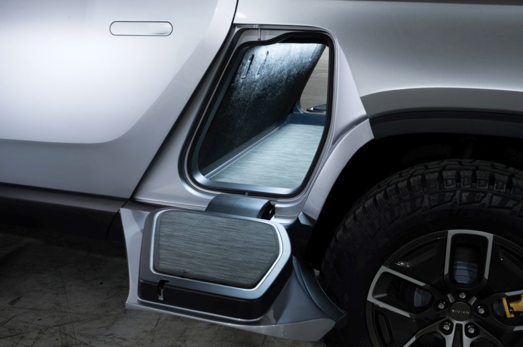 Rivian R1T electric pickup gear tunnel space