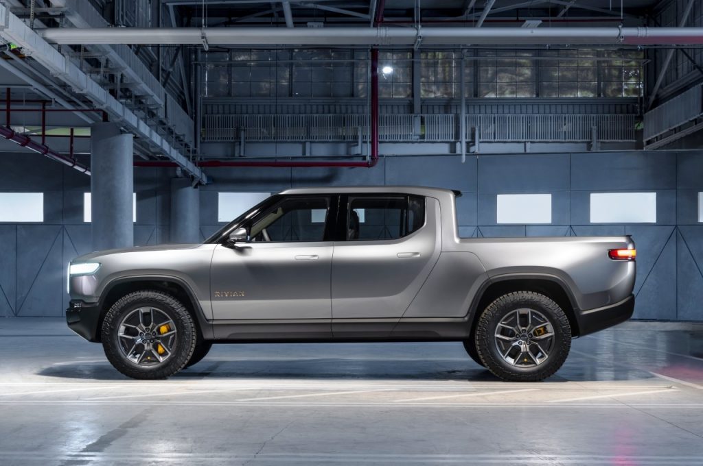 Rivian R1T electric pickup truck side view
