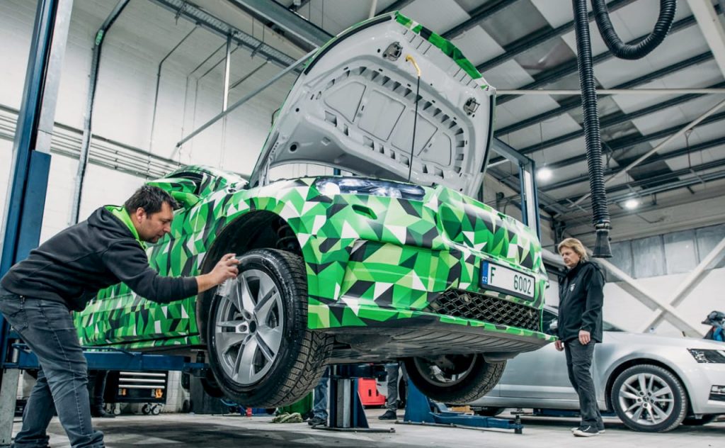Skoda Enyaq iV electric front features camouflaged
