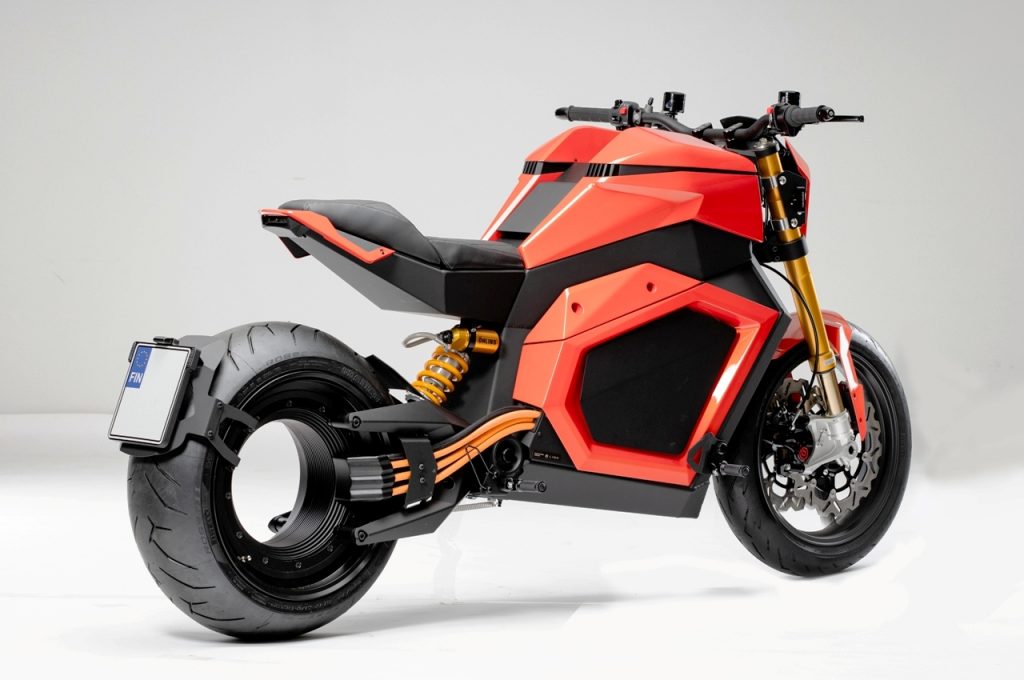 Verge TS electric motorcycle rear three quarter view
