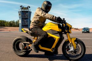 Verge TS electric motorcycle side view yellow