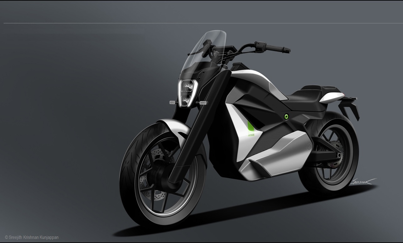 Ather Cruiser Motorcycle Concept front quarter view