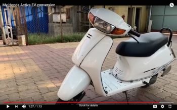 EV enthusiast converts his old Honda Activa into an electric vehicle