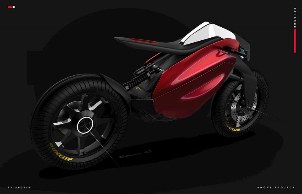 Mazda inspired electric motorcyle design side angle