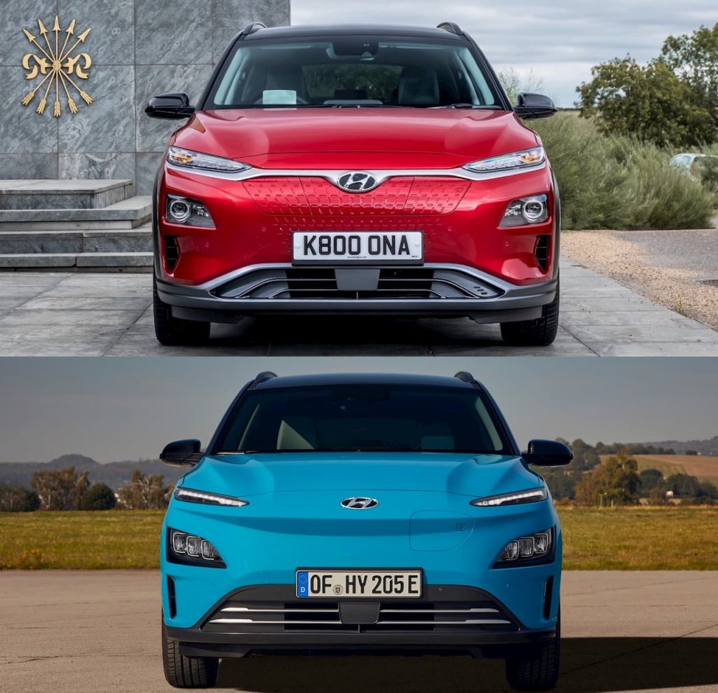 2021 Hyundai Kona Electric facelift vs. 2018 Hyundai Kona Electric front
