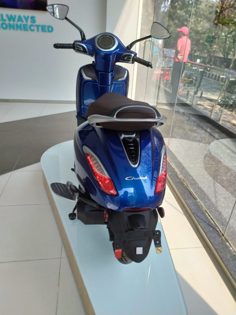 Bajaj Chetak electric scooter blue colour rear photo