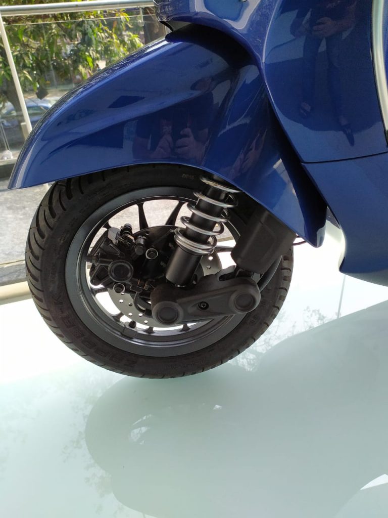Bajaj Chetak electric scooter red front disc brake