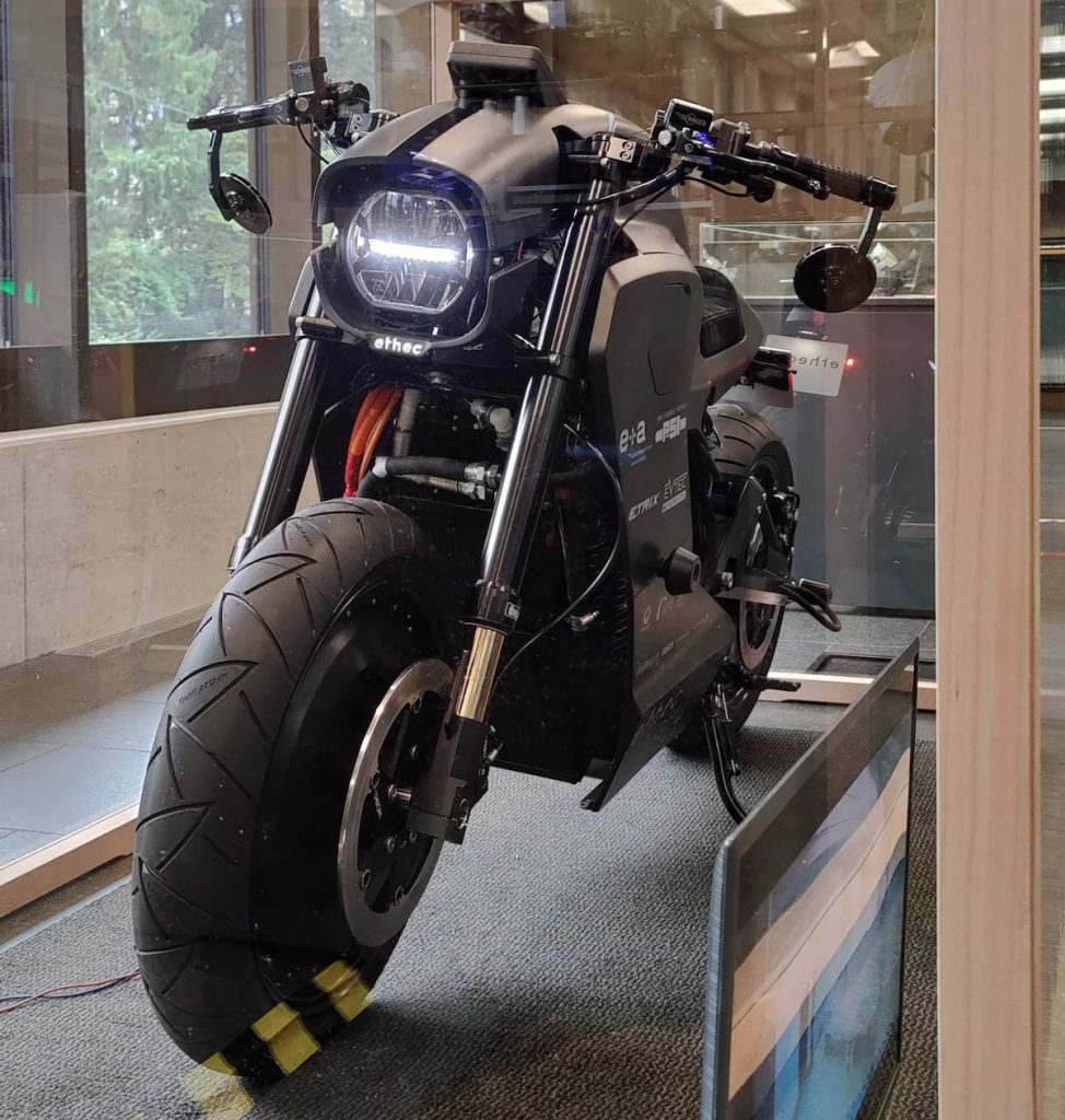 ETH Zurich electric motorcycle on display