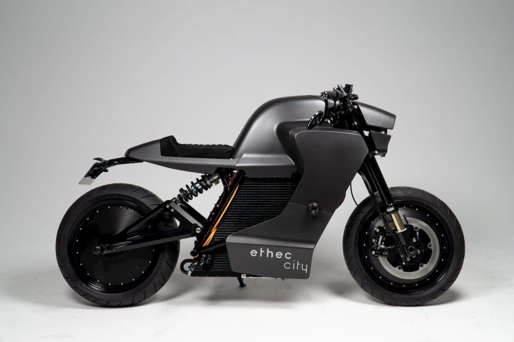 Ethec City electric motorcycle side Zurich