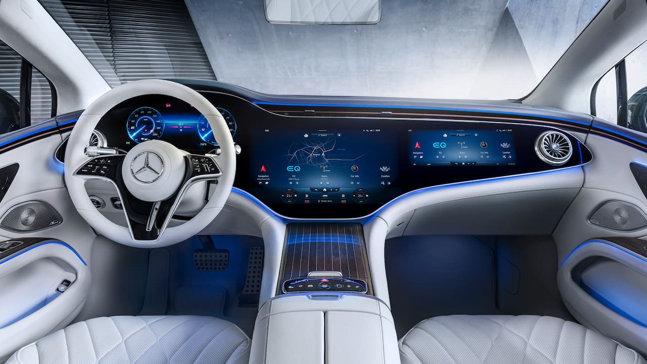 Mercedes EQS interior dashboard MBUX Hyperscreen