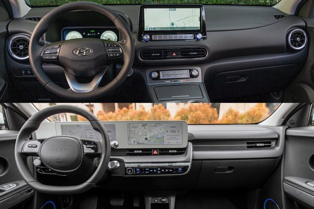 Hyundai Ioniq 5 vs. Hyundai Kona Electric interior dashboard
